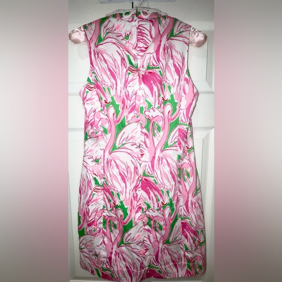 Lilly Pulitzer Alexa Shift Dress Flamingo Pink Green White Lace Size 0 - Picture 4 of 14